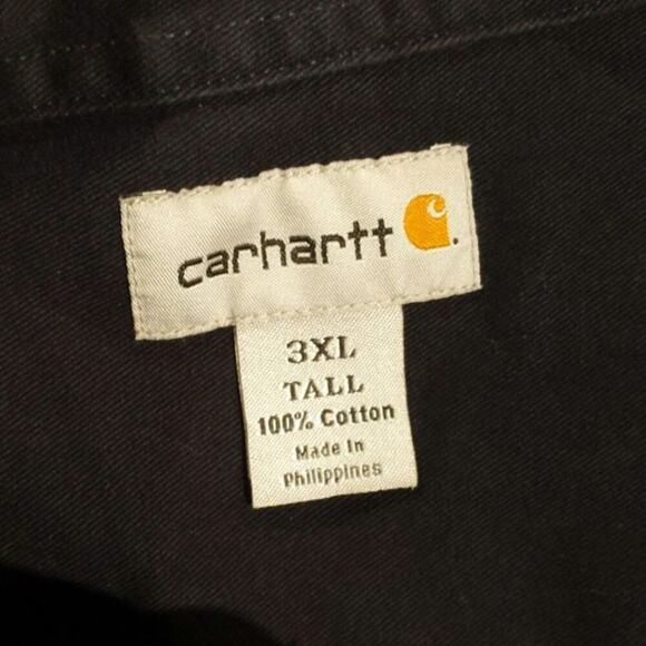 Carhartt 3XL Tall Navy Heavy Work Wear Button Down Leather Tag Velcro Patch - Picture 7 of 10